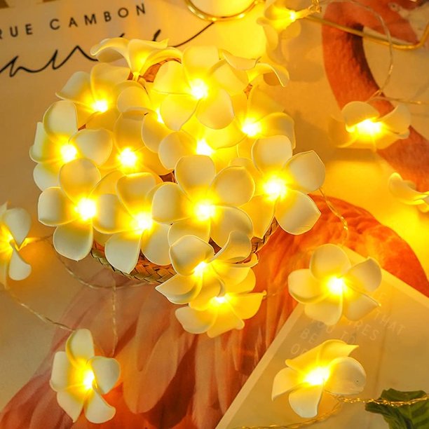 Guirnalda de luces LED artificiales de plumeria, estilo hawaiano de espuma, con alimentación USB, ideal para dormitorio, cumpleaños, bodas, fiestas en la playa.