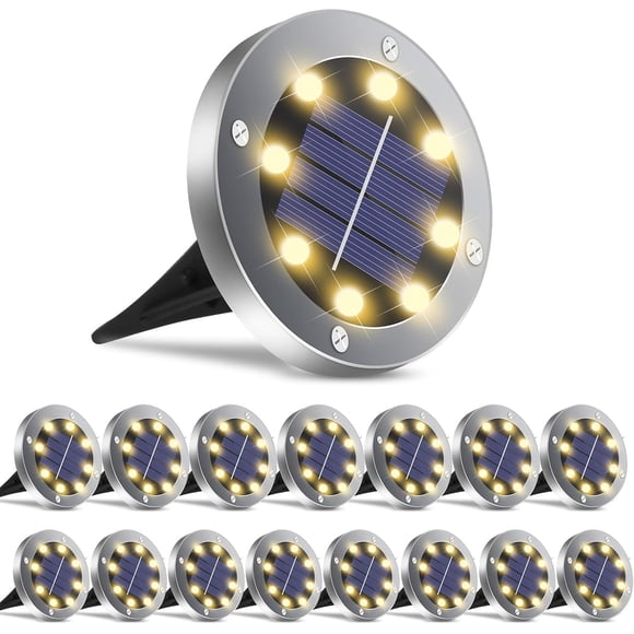 Luces solares de suelo OULONGER, 16 unidades, impermeables, luz cálida