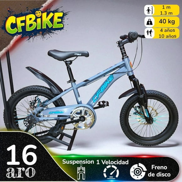 Bicicleta Aro 16 Cfbike Con Disco Gris Celeste