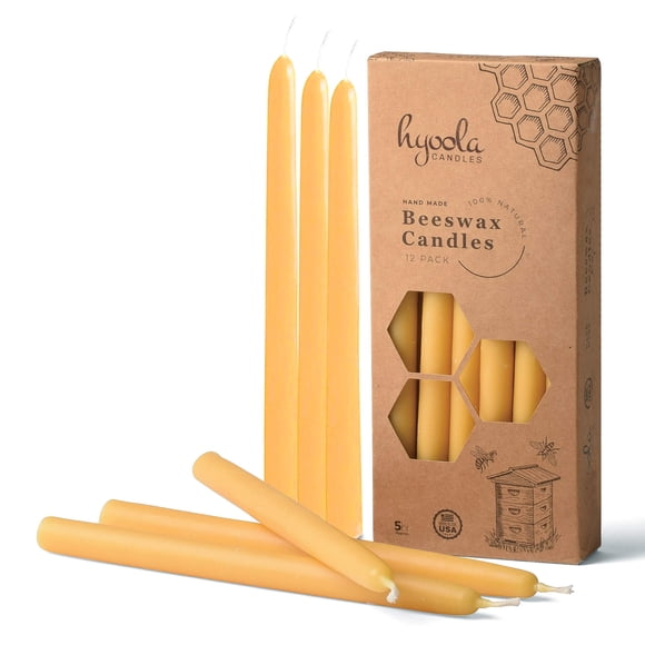 Vela Hyoola 23 cm de cera de abejas, paquete de 12, sin aroma