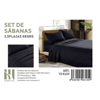 Todostore - Set De Sabanas King Color Negro 150 Hilos + 2 Funda De Almohada