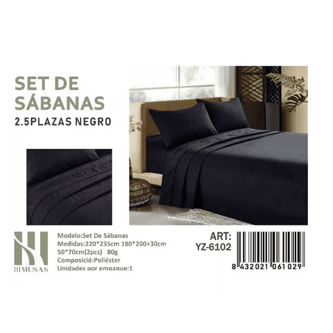 Todostore - Set De Sabanas King Color Negro 150 Hilos + 2 Funda De Almohada