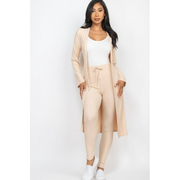 Conjunto de Cárdigan Largo y Leggings de Canalé