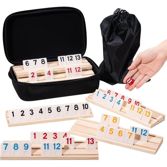 Juego Rummy Cube 6 Jugadores 160 Fichas Soportes Madera