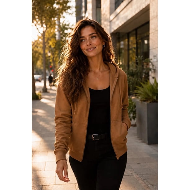 Poleron Con Cierre De 500g Canguro Basico 70/30 Unisex L-xl Camel Oscuro Lisa