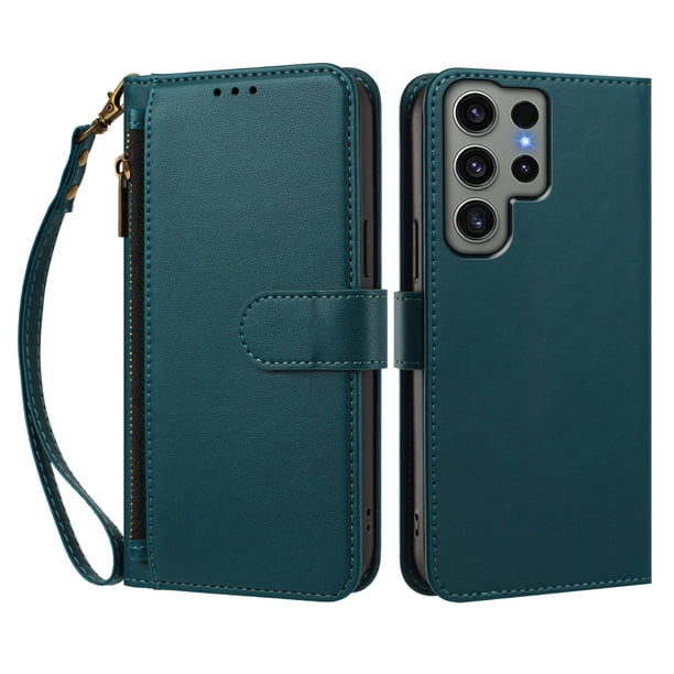 Funda Tipo Billetera para samsung galaxy S23 Ultra con Soporte y Bolsillo con Cierre Verde