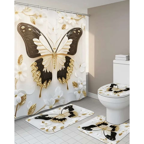 Mylhogar - Set De Baño 5 Piezas Cortina Mas Alfombras Mas Forro De Ducha