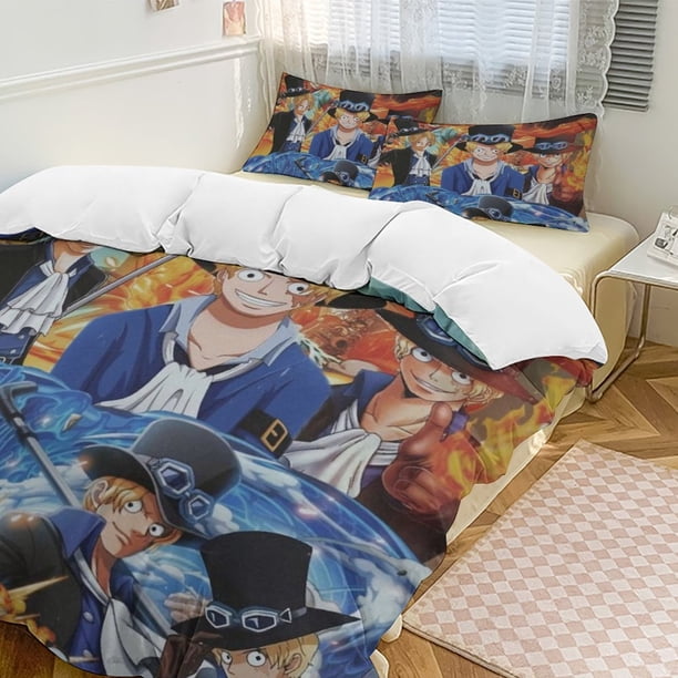 Sabo Bed Duvet Cover Funny Anime Cartoon Bedding Sets Lightweight 3 Piece Comforter Sets