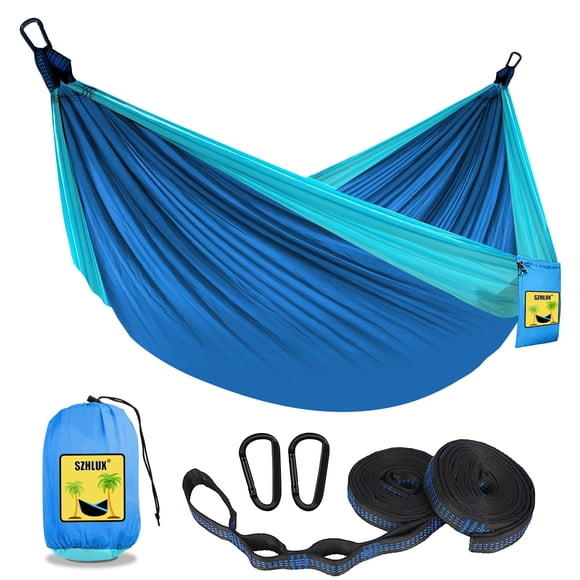 Hamaca de camping SZHLUX doble e individual con correas para árboles, color azul