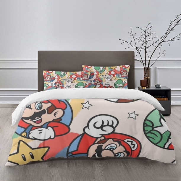 Mario Bedding Sets Bed Cartoon Duvet Cover Lightweight 3 Piece Bet Sets for Kids Boys Girls