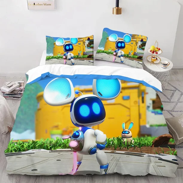v590 Bed Sheets Astro Bot Cute Cartoon Bedding Set Duvet Set Single Double Bed King Size Bed Set Adult boys Bedroom Duvet Cover Pillow Case 3-Piece Bedding Set (1 Duvet Cover + 2 Pillow Shams) Bed She
