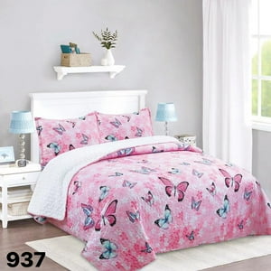 Genérico - Cubrecama Quilt Sherpa 1 1/2 Plazas - Rosa Mariposa M937