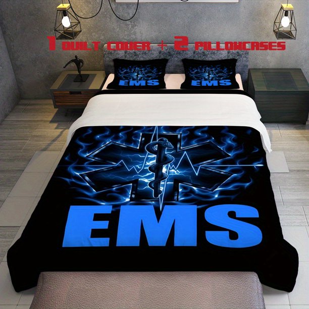 3pcs EMS themed printed bedding set featuring a soft duvet cover and two pillowcases