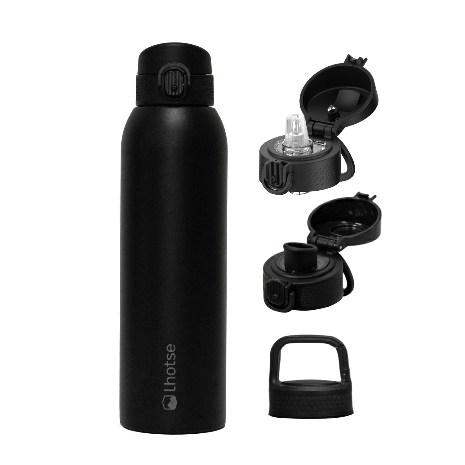 Botella Térmica Agua Acero Inox 3 Tapas Hydrocore 1lt Lhotse Negro