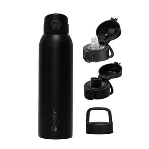 Botella Térmica Agua Acero Inox 3 Tapas Hydrocore 1Lt Lhotse Negro