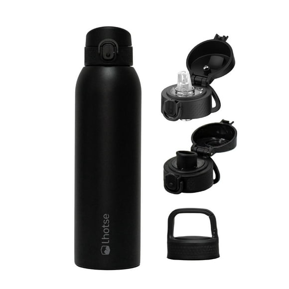 Botella Térmica Agua Acero Inox 3 Tapas HydroCore 1Lt Lhotse negro