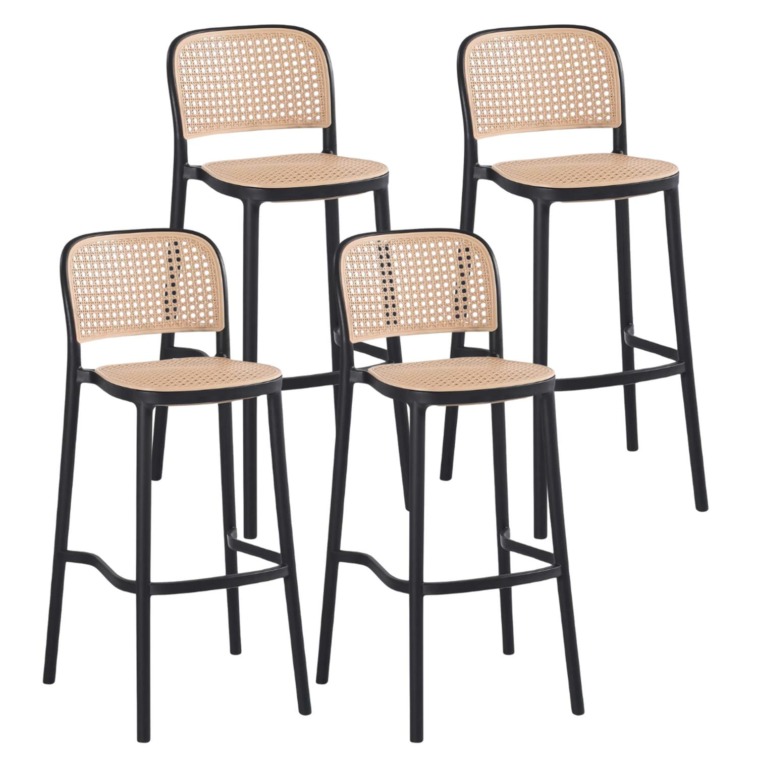 Pandalino - Pack 4 Taburete Montana Negro 65cm | Rattan Sintético | Apilable Negro