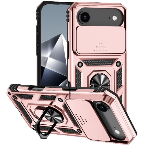 Funda Resistente Anillo Soporte iPhone 17 Air Privacidad Cámara Montaje Magnético Oro rosa