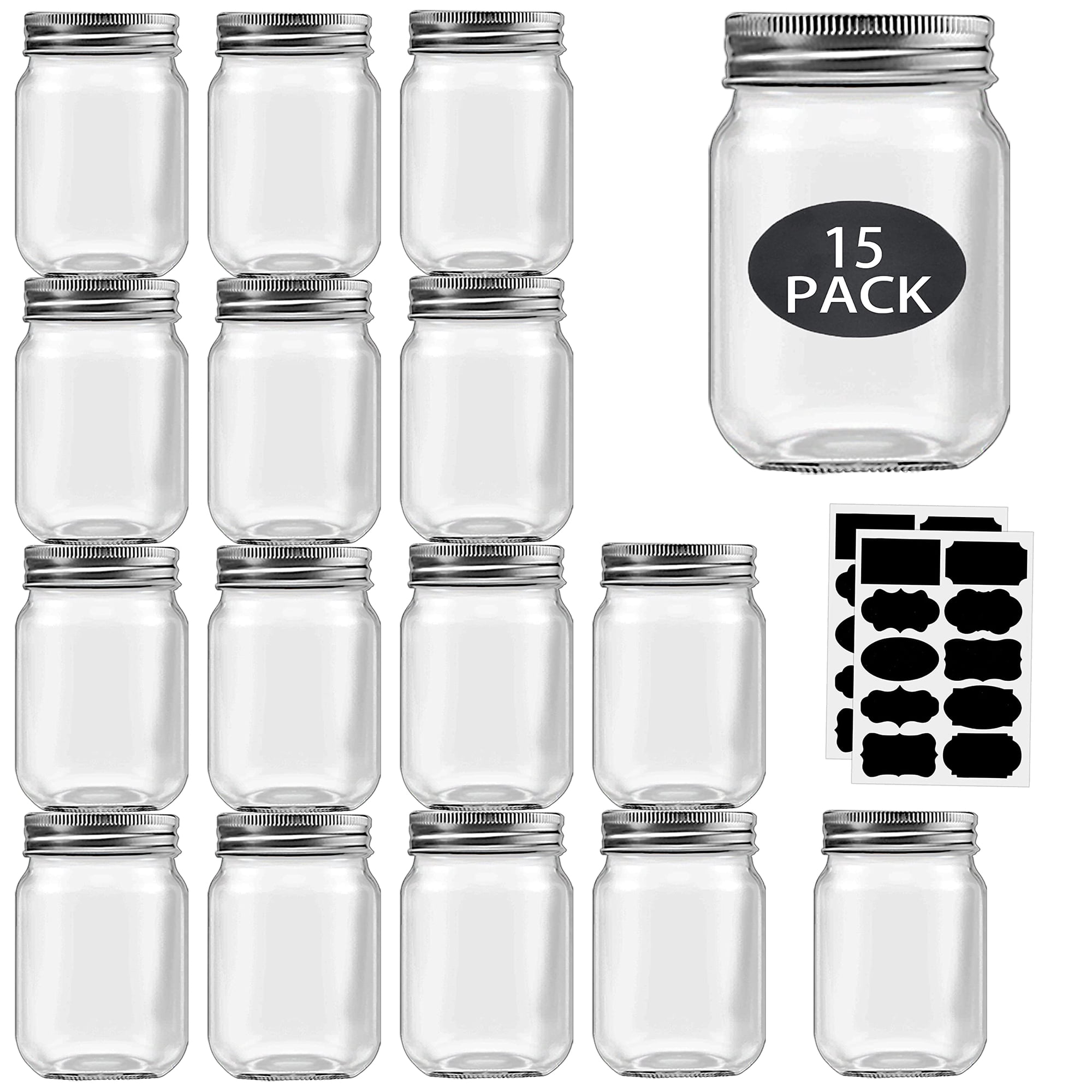 Frascos De Vidrio Rainforce Mason De 16 Oz/500 Ml, Boca Regular, Paquete De 15