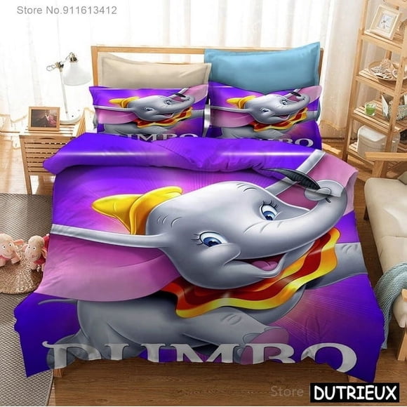 x2108 Bed SheetsCute Baby Elephant Mouse Animal Bedding Set Dumbo Duvet Cover Set Quilt Cover Pillowcase Home Textile For Boys Girls 3-Piece Bedding Set (1 Duvet Cover + 2 Pillow Shams) nj2108