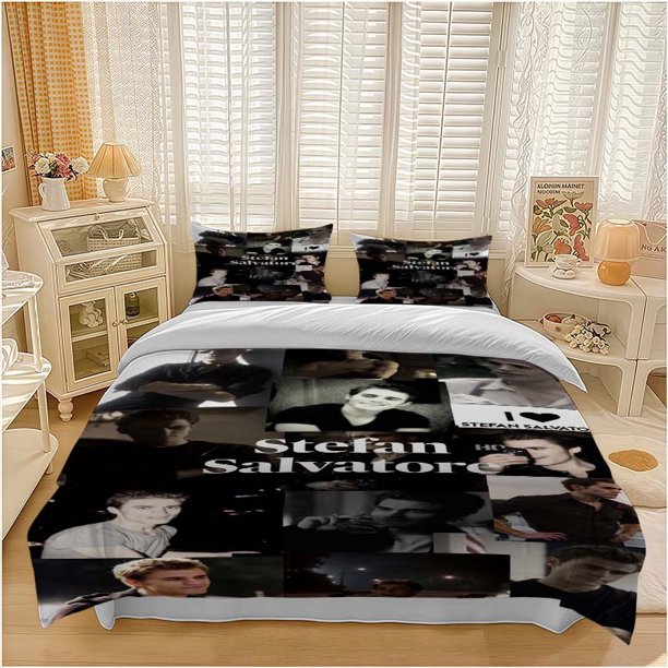 3pcs Stefan Salvatore Fan Collage Themed Bedding Set Duvet Cover and Pillowcase Set Soft and Comfortable