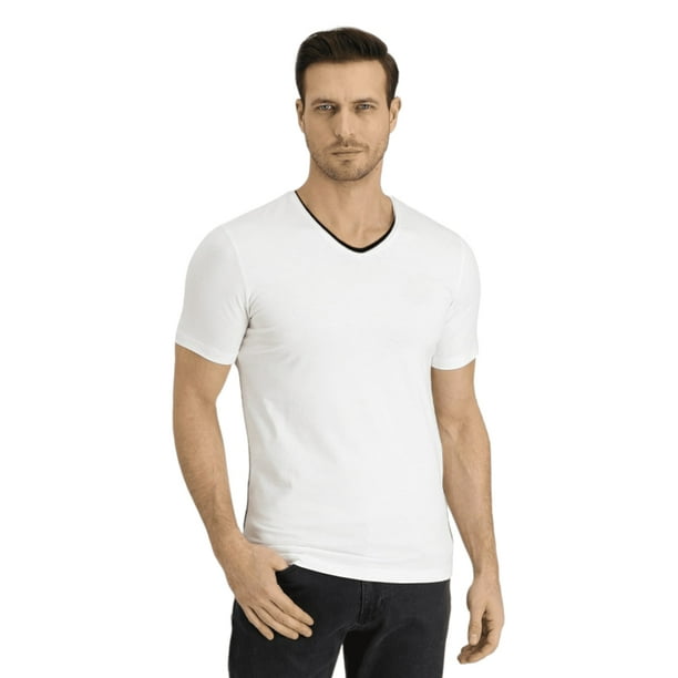 Polera Hombre Manga Corta Cuello V Blanco Talla L