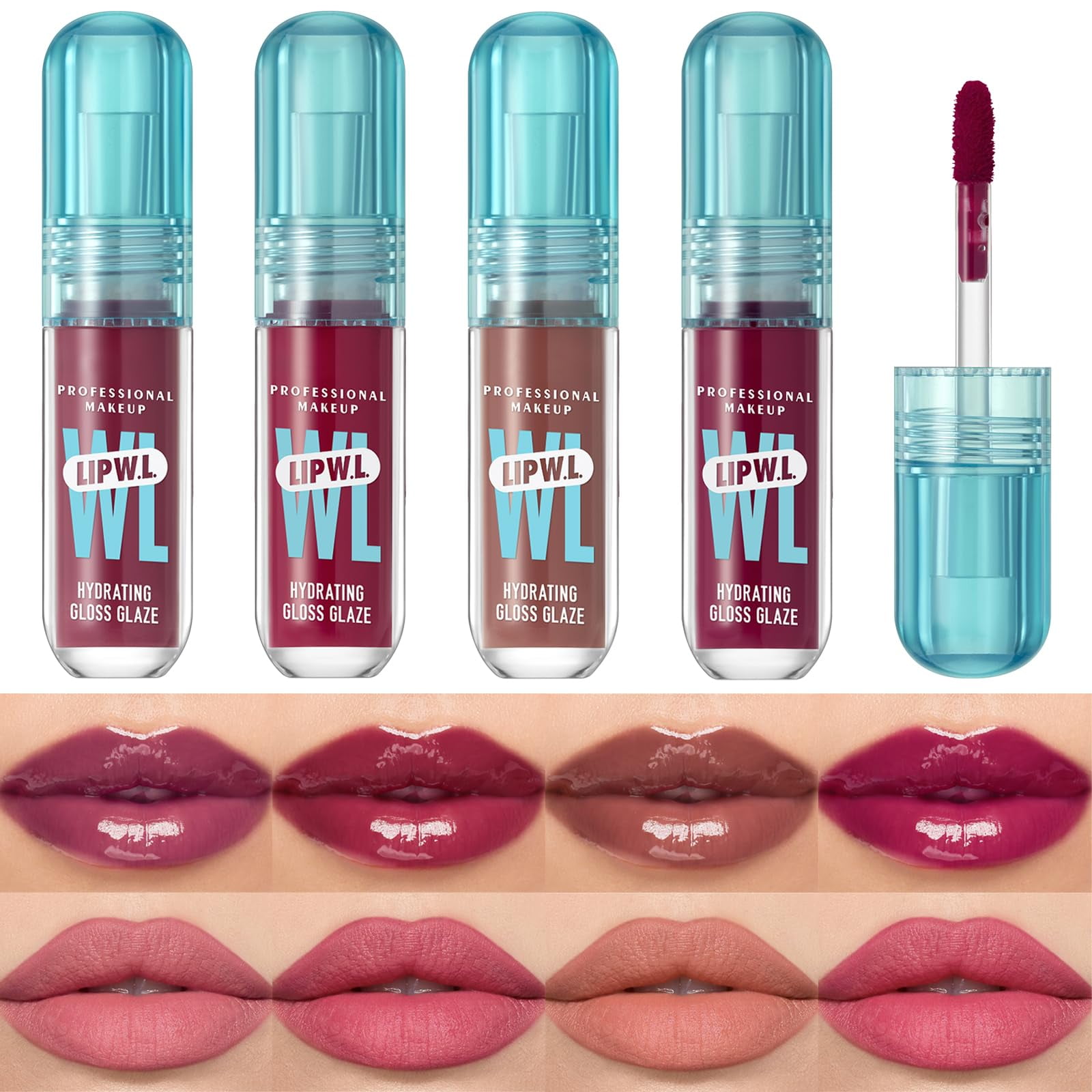 Set De Brillo Labial Lip Stain Bekoeen, Hidratante Y Duradero, Color Nude