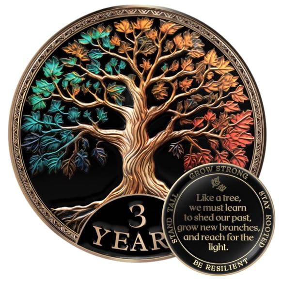 Set de regalo Sobriety Coin MilestoneMint Tree of Life con chip AA de 3 años