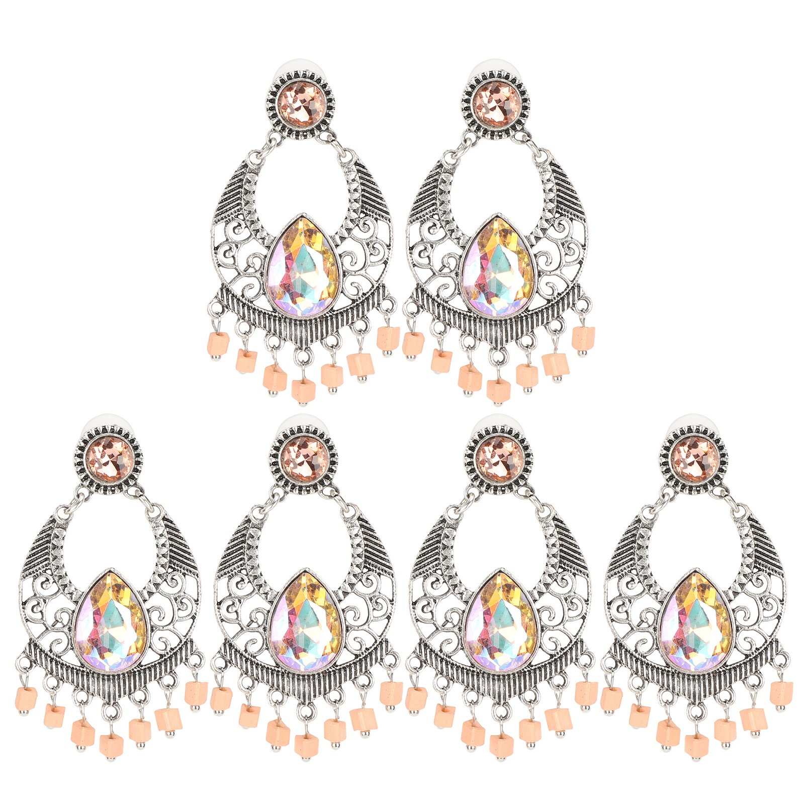 3 Pares De Pendientes De Aleación Retro De Moda Con Borlas Huecas Talladas Y Gotas Para La Oreja