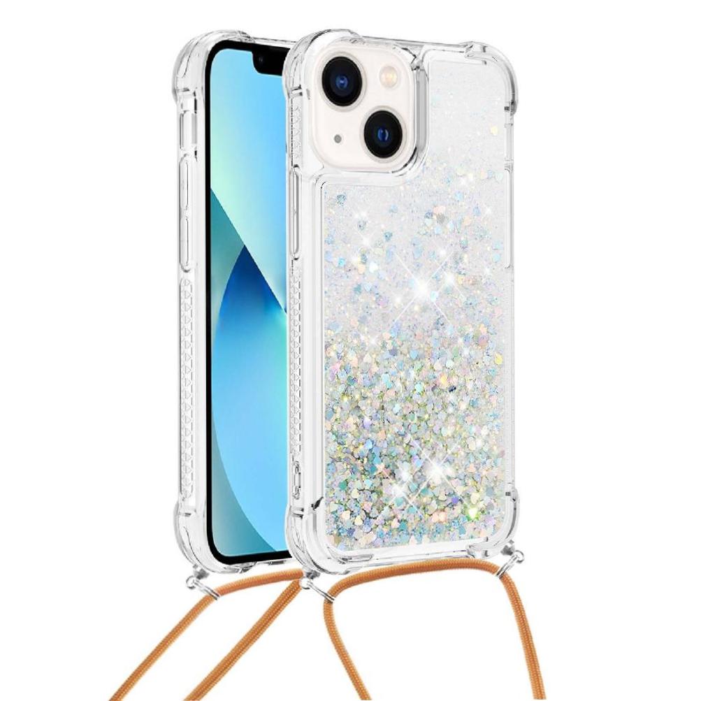 Funda Foxdock Para Iphone 14 Con Cuerda Ajustable, Brillo Líquido, Protección Antigolpes Y Lente – Ideal Para Regalo