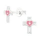 thumbnail image 1 of Aros Plata 925 Forma Cruz Con Corazon Rosado Con Cristal Y Epoxi, 1 of 2