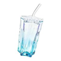 Magideal - Vaso Para Beber, Taza De Café, Regalo De Moda, Práctico Vaso Con Forma De Estrella, Taza Para Té/Agua, Vaso De Cristal Para Té, Café Helado, Agua, Cer Azul