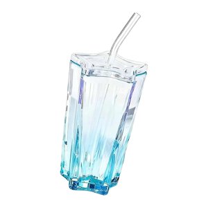 Magideal - Vaso Para Beber, Taza De Café, Regalo De Moda, Práctico Vaso Con Forma De Estrella, Taza Para Té/Agua, Vaso De Cristal Para Té, Café Helado, Agua, Cer Azul
