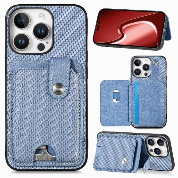 Funda Billetera Tejida para iPhone 16 Pro Max con Soporte y Tarjetero Azul