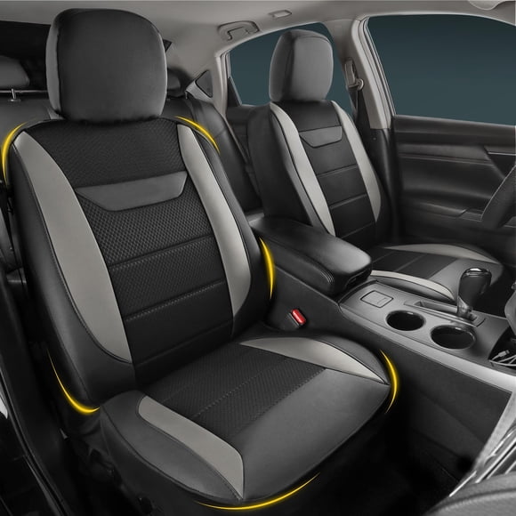 Fundas de asiento de coche Kingphenix de piel viscoelástica, 2 unidades, color gris