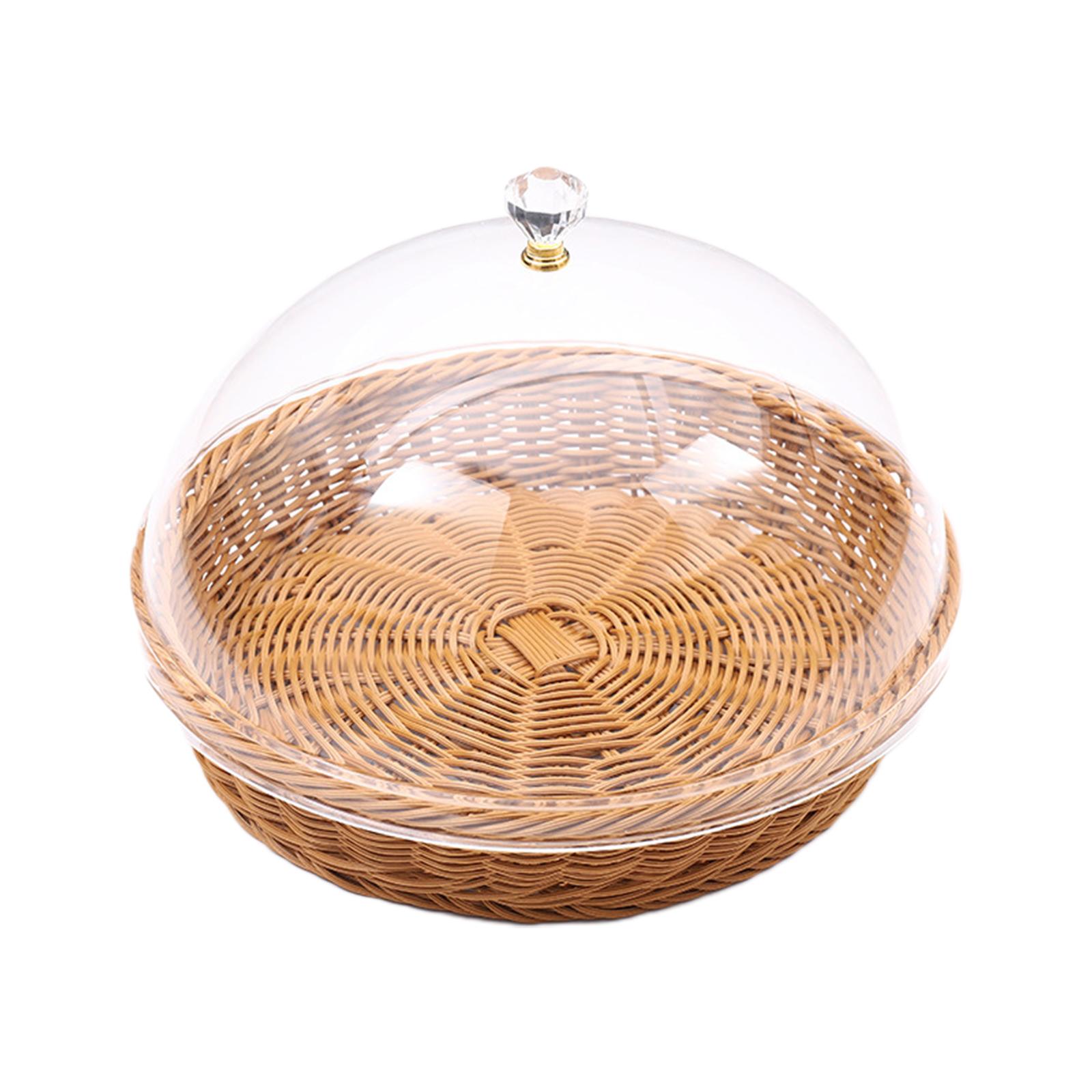 Magideal - Cesta De Pan Tejida Con Tapa, Cesta De Frutas Tejida, Soporte De Exhibición De Alimentos, Cesta De Mimbre De Imitación Para Fiesta, Cocina, Hogar, Cam 35Cmx22Cm