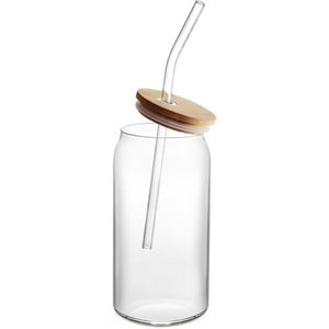 Wakeshome - Vaso Lata De Vidrio Con Tapa De Bambú Y Bombilla 550Ml Unidad