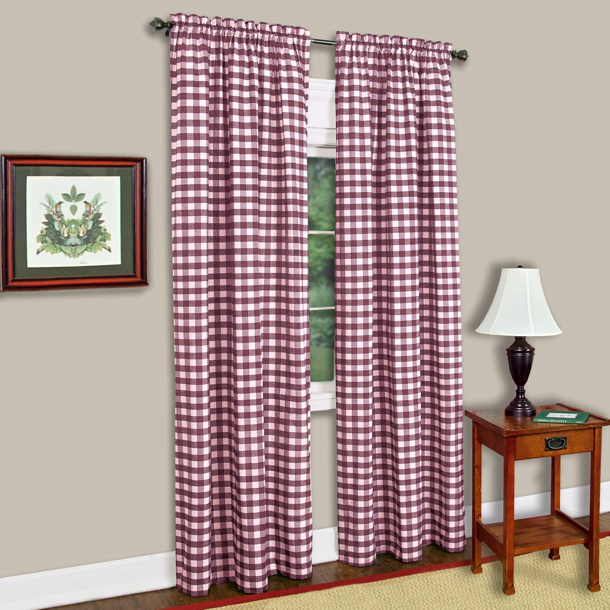 Panel De Cortina Para Ventana Achim Buffalo Check 107 X 160 Cm, Color Burdeos