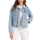 thumbnail image 1 of Chaqueta de mezclilla de lana para mujeres con cuello cálido de piel sintética, abrigo de mezclilla, chaquetas camioneras XS azul claro, 1 of 6