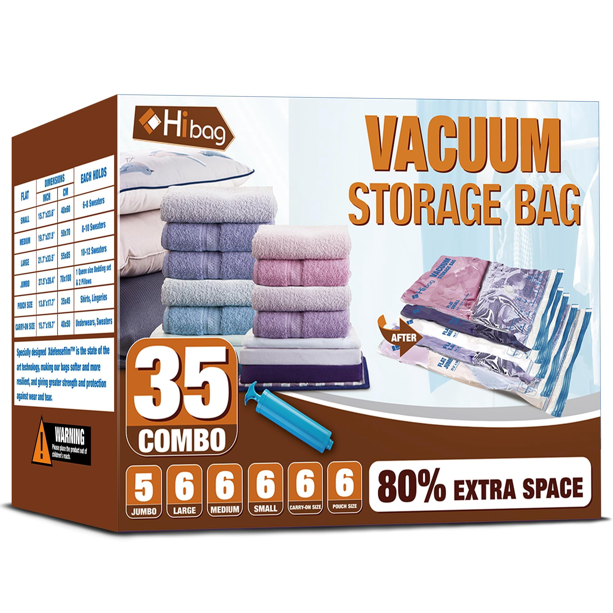 Bolsas De Almacenamiento Al Vacío Hibag Space Saver, Paquete De 35 Unidades, Para Ropa
