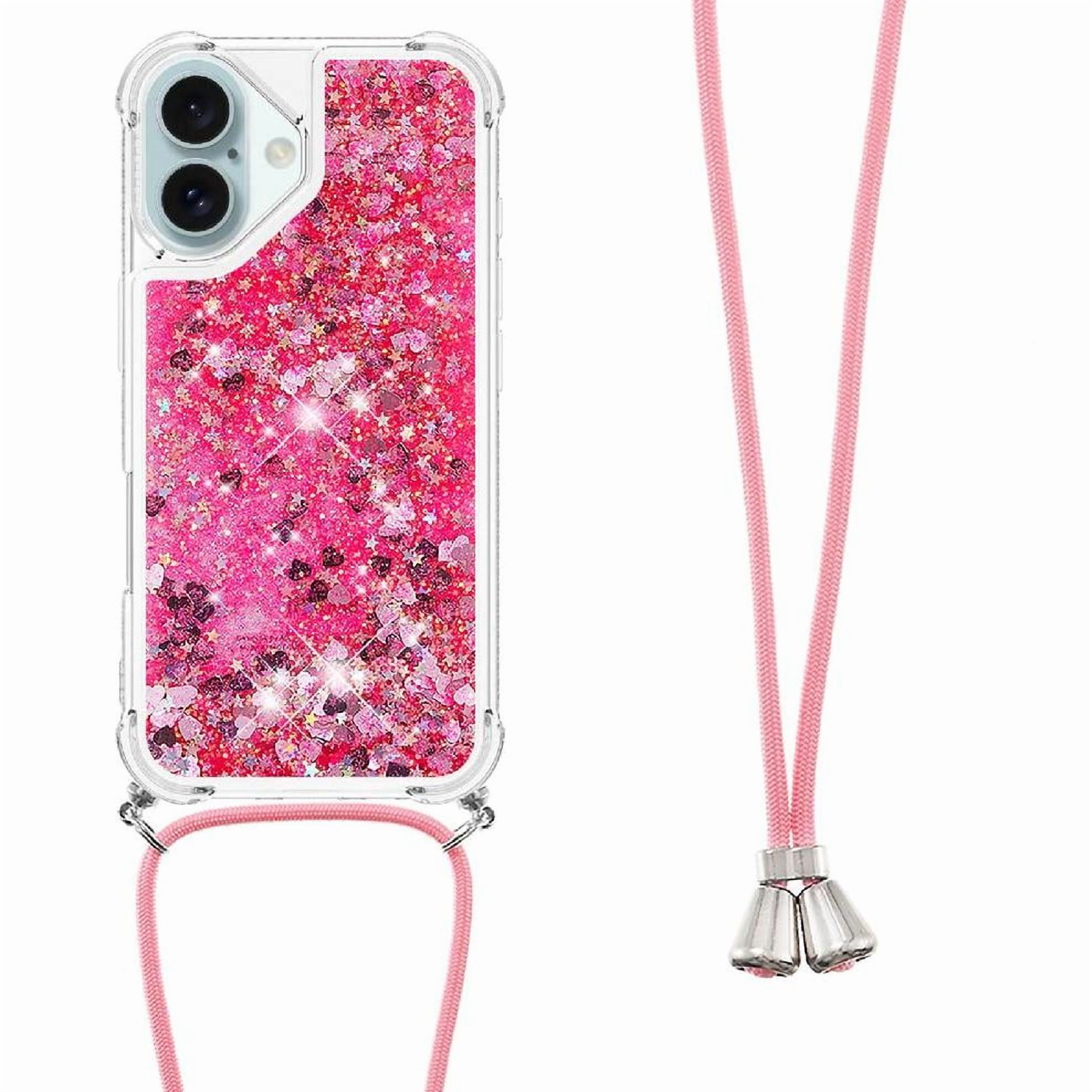 Funda Foxdock Para Iphone 16 Plus Con Cuerda Ajustable, Brillo Líquido, Protección Antigolpes Y Lente – Ideal Para Regalo