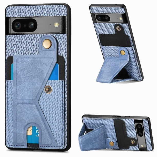 Funda Resistente para Google Pixel 7A con Tarjetero y Soporte, Diseño Magnético Azul