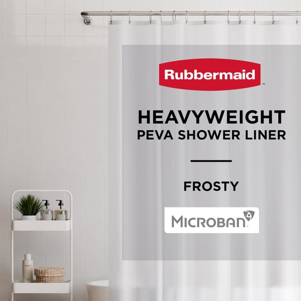 Forro de Cortina de Ducha Frosty Rubbermaid, Impermeable y Pesado de 8g PEVA para Baño, con Imanes Pesados y Ojales Antióxido en Gris Carbón, 70x72, Tamaño Estándar, Frosty