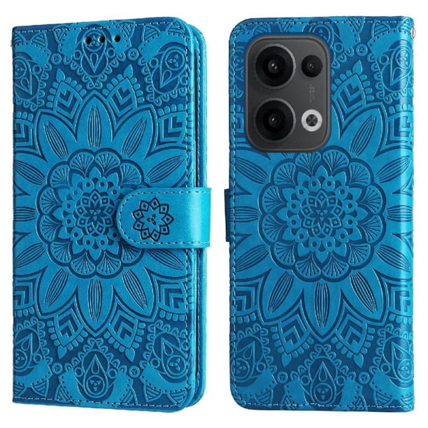 Funda tipo cartera FOXDOCK para OPPO Reno 14 5G , diseño girasol en relieve, cuero PU, cierre magnético, soporte y tarjetero