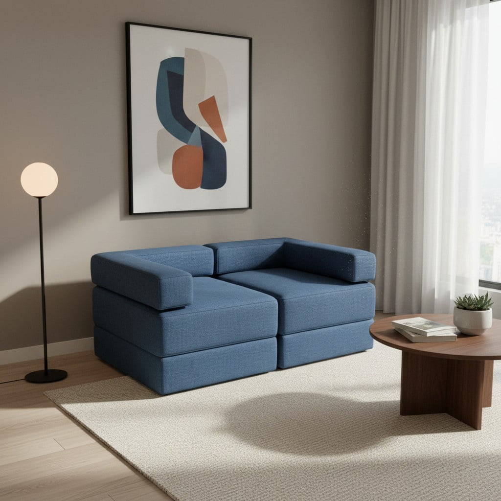 Diseños Valestrini - Sofa Cama Arkos Dos Cuerpos En Lino Azul