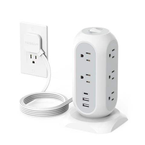 Regleta En Torre Tessan Con 11 Tomas Y 3 Usb (1 Usb C) 1625W/13A