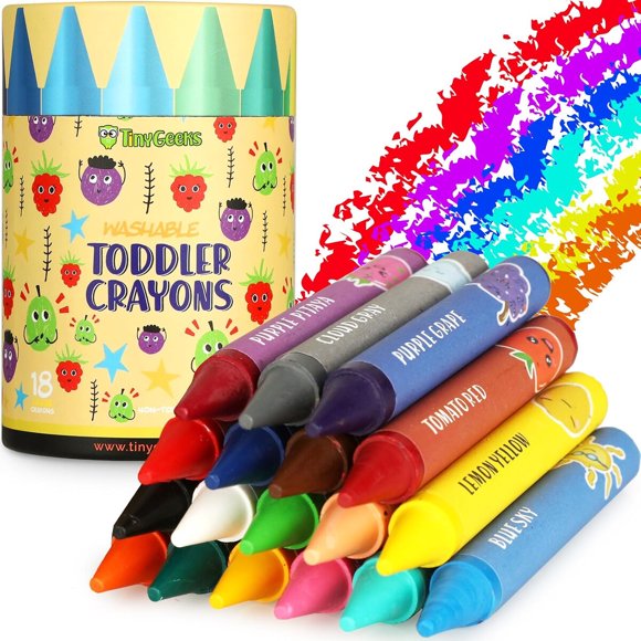 Jumbo Crayons for Toddlers, 18 Colors, Non-Toxic, Washable
