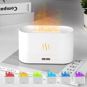 Veat00L - Humidificador Con Lámpara Nocturna En Forma De Llama - 2 Modos De Brillo, 180Ml, Silencioso - Difusor Creativo De Aceite Esencial Con 7 Modos De Luz