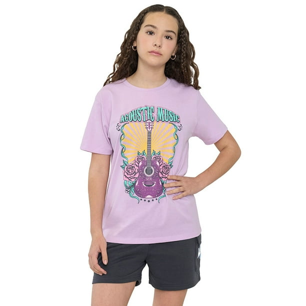 Polera Niña Teen Manga Corta Fun Oversize Lila Corona