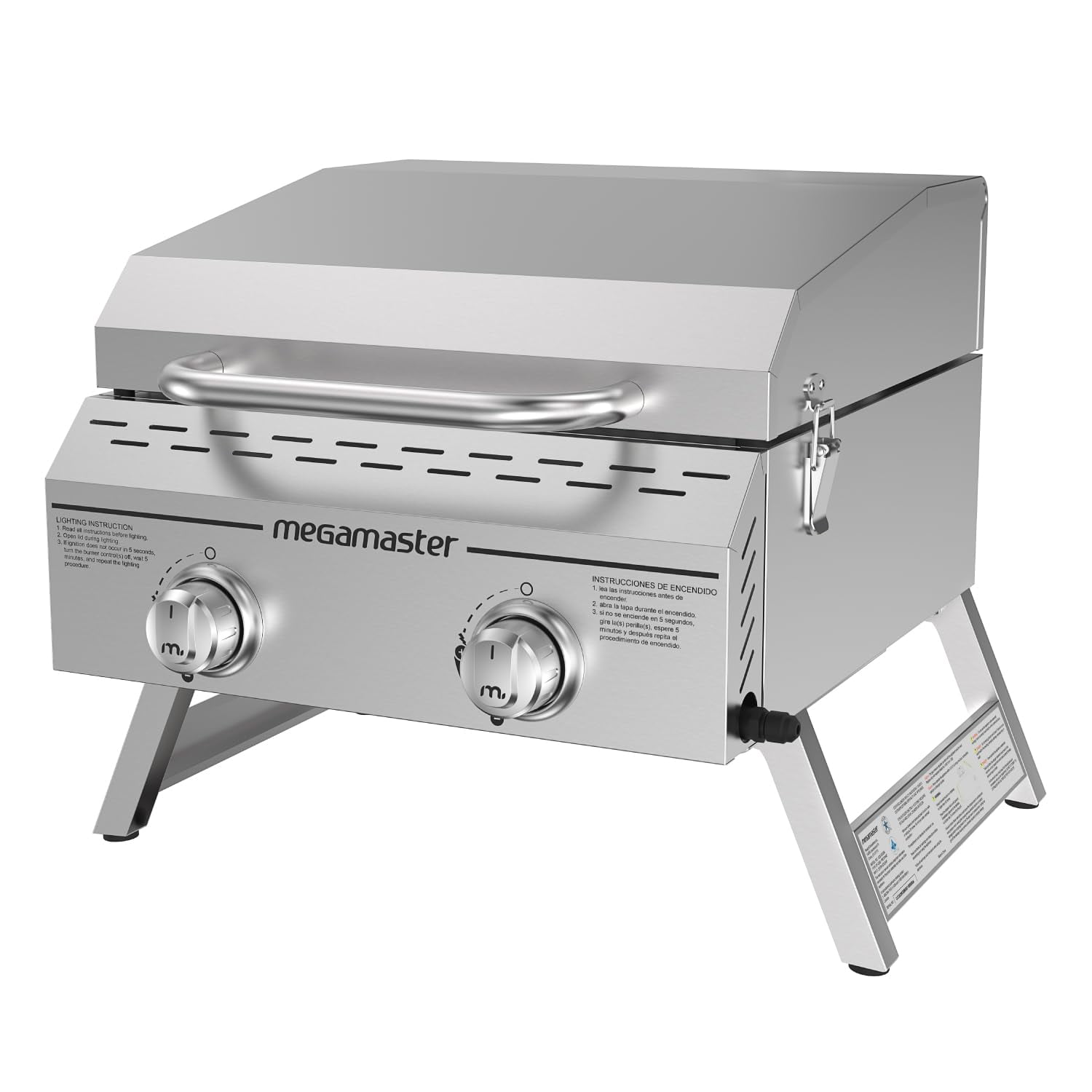 Parrilla de gas portatil Megamaster de 2 quemadores de acero inoxidable